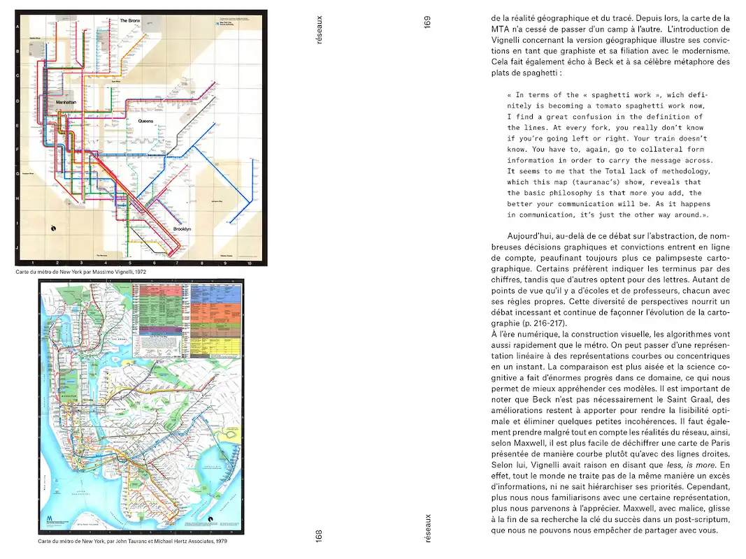 Double-page extraite du livre Le Design Orienté, cartes de transports publics